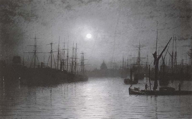 Atkinson Grimshaw Nightfall down the Thames oil painting picture